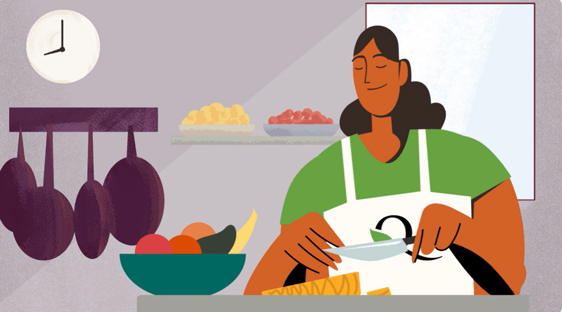 A cartoon representation of a chef preparing food