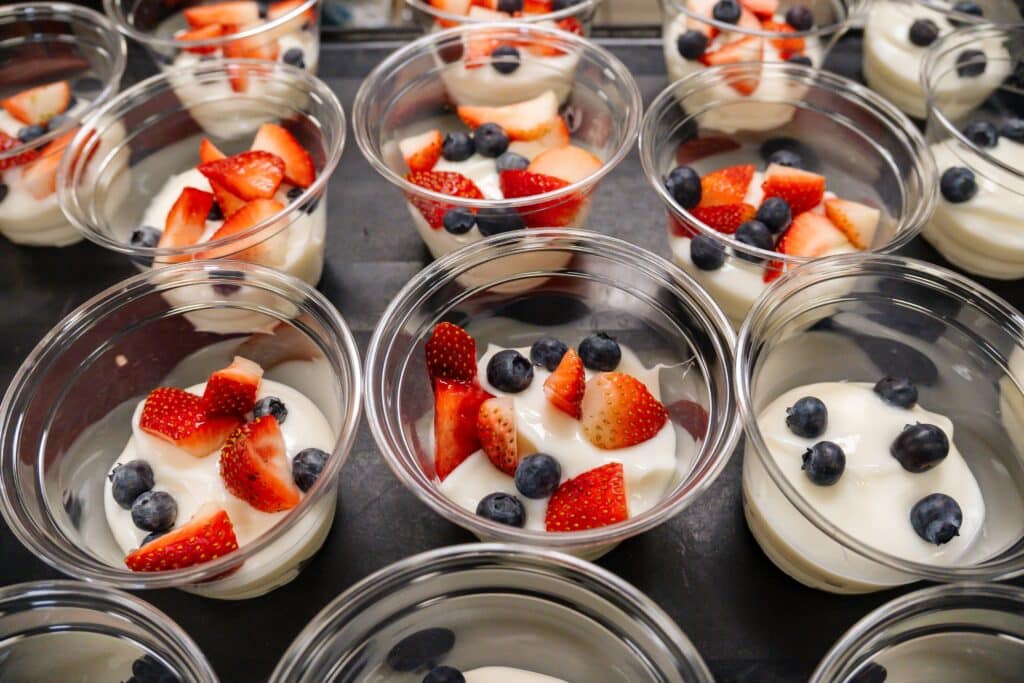 Tasty looking desserts with strawberries and blueberries